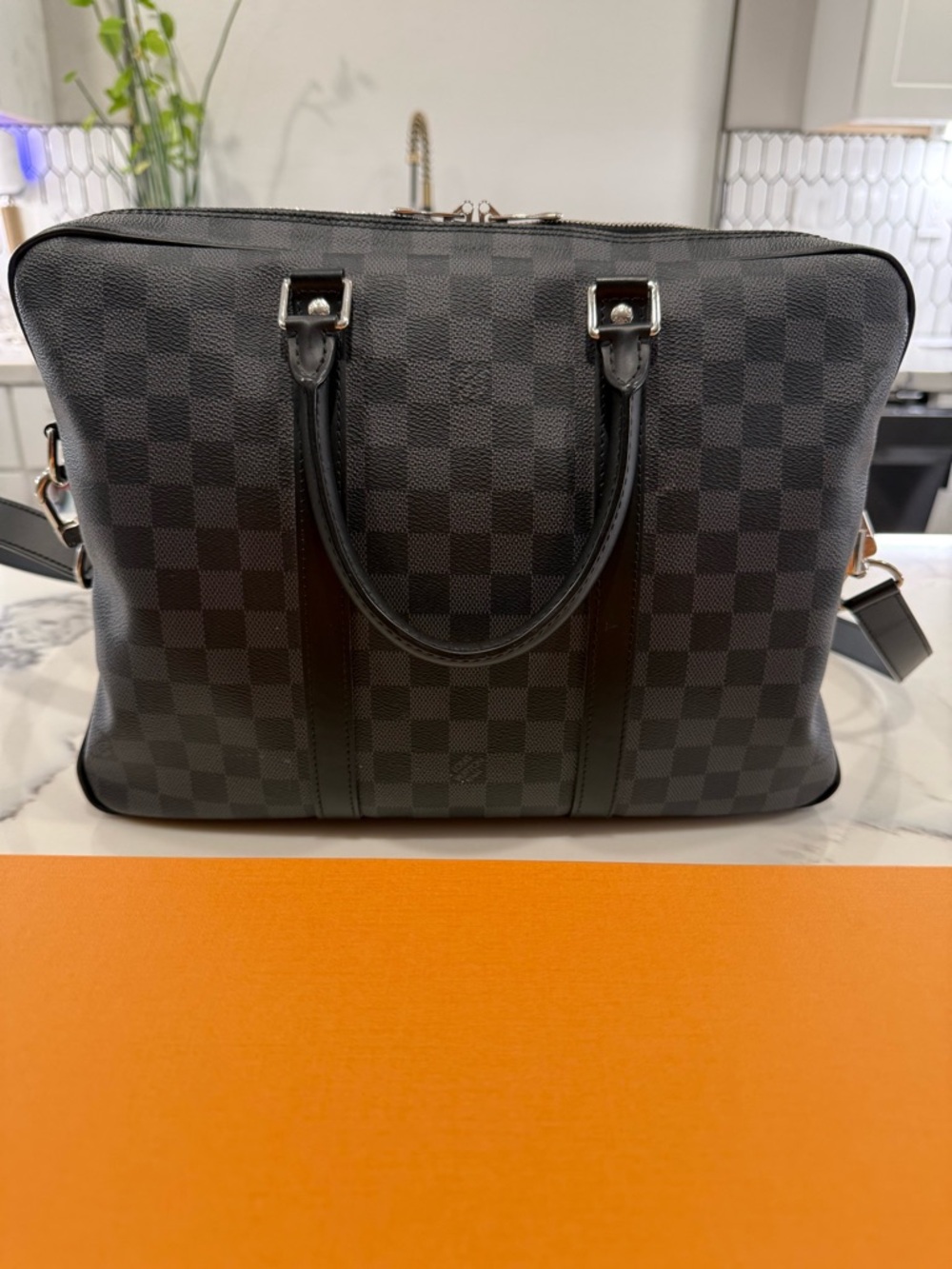 Men's Checkered Briefcase Messenger Bag - Black - Picture 2 of 12